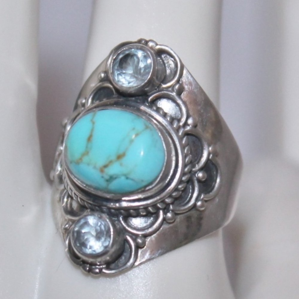 Turquoise Blue Topaz 925 Made in India Ring - Picture 2 of 11